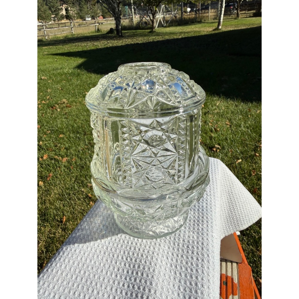 Vintage Indiana Glass Stars & Bars Fairy Lamp Clear Glass HOMCO 2 piece